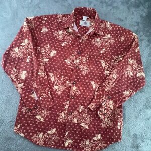 The‎ Territory Ahead Button Up Mens M Red Cotton Floral Batik Long Sleeve